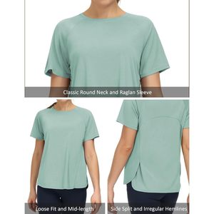 FOXA T-shirt de yoga à manches courtes pour femme, col rond, asymétrique, respirant, haut de sport - Product Image 5