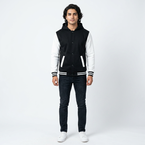 Veste de baseball universitaire pour homme de haute qualité, personnalisée, col montant, logo sur le devant, design respirant, 100% coton - Product Image 1