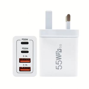 High Quality 55W <b>USB</b> <b>Type</b> <b>C</b> Power <b>Adapter</b> EU AU US UK Plug 2A+2C Wall Charger Multi-function Fast Charging Travel Block - Product Image 6