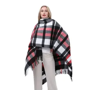 New Scotland Checked Fashion design gland écharpe femmes hiver chaud châles épaissir cachemire cape poncho femmes