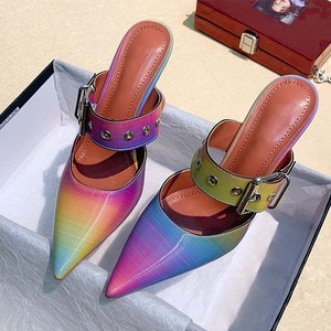 Women's New Style High Heel <b>Sandals</b> with Pointed Buckle Closed Toe Kitten Heel for Party Sexy Mules - Product Image 6