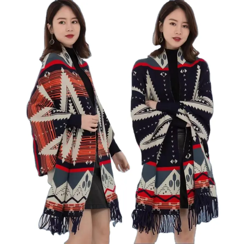 Mulheres inverno personalizado quente malha lã poncho cor sólida luxo macio senhoras borlas moda elegante lã cabo xale