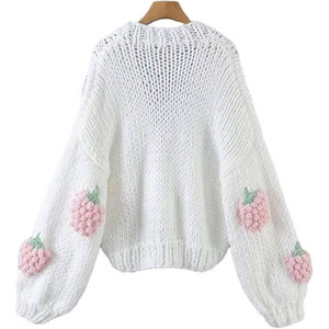 Women's Korean Retro Elegant Cute Coat Sweet <strong>Strawberry</strong> Embroidered Knit Sweater Cardigan <strong>Top</strong> - Product Image 2