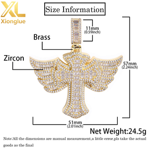 Colgante de Cruz con Alas de Ángel Micro Pavé Baguette, Diamantes Completos, Oro y Plata, Estilo Hip Hop para Hombre y Mujer, Ideal para Regalo - Product Image 3
