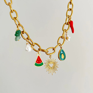 Diseño de moda Día de San Valentín Corazón Shell Cruz Fruta Flor Estrella de mar Diseño Joyería Collar con colgante de acero inoxidable - Product Image 4