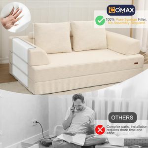 Canapé-lit <span class=keywords><strong>convertible</strong></span> en velours côtelé 2 places, matelas coussin de sol pliable avec oreillers, design sans armature pour salon et chambre - Product Image 4