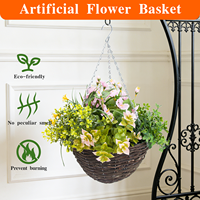 Panier suspendu artisanal en fleurs et plantes artificielles tressées, anti-UV, éco-responsable, pour la Fête des Mères - Vente en gros Ruopei