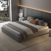 Cadre de lit double moderne de luxe avec tête de lit capitonnée en cuir synthétique, base en contreplaqué élégante, tailles King et Queen