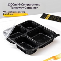 Boîte à lunch jetable en plastique 1000 ml, compartimentée, pour restauration rapide, assiette repas épaissie à quatre compartiments pour hôtel et cantine, sans accessoires