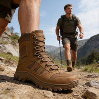 Bottes tactiques montantes en similicuir pour hommes, personnalisées en usine, pour l'extérieur, automne-hiver, avec embout en acier, pour la randonnée et l'alpinisme