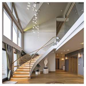 Escalera Curva Contemporánea con Peldaños de <span class=keywords><strong>Madera</strong></span> <span class=keywords><strong>para</strong></span> Hogares Familiares Modernos que Combina Calidez y Líneas Limpias <span class=keywords><strong>para</strong></span> Unidades Dúplex de Lujo - Product Image 2
