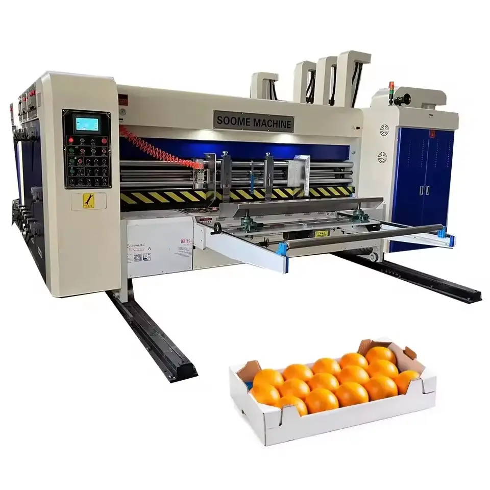 Máquina automática de troquelado rotativo con ranuras de impresión en dos colores de caja corrugada flexográfica de cartón