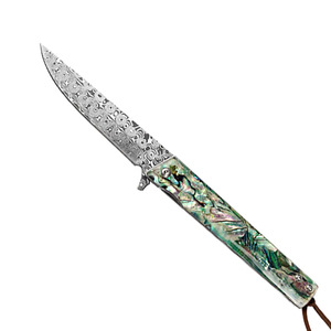 Cuchillo plegable Gedao de acero de Damasco con mango de concha, alta dureza, cuchillo plegable para exteriores, estilos personalizables disponibles. - Product Image 2