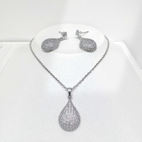 Parure de bijoux de luxe pour femme en argent 925, avec collier et boucles d'oreilles en forme de poire, zircon géométrique en forme de cœur, pour mariage
