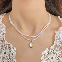 Nouveau collier de perles double couche exquis avec pendentif rond charmant, bijoux perlés polyvalents pour femmes