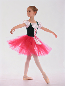 Costume de danse pour enfants Anna Shi, <span class=keywords><strong>tutu</strong></span> de ballet en velours vert foncé et tulle rose, justaucorps de danse - Product Image 2