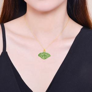 Pendentif papillon en jaspe néphrite naturel, or 18 carats, bijoux pour femmes, cadeau avec certificat d'évaluation D423 - Product Image 4