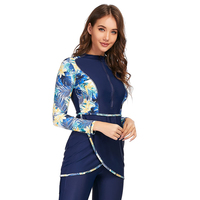 Maillot de bain musulman Femme Patchwork Modeste Maillot de bain sport manches longues 2 Pcs Maillot de bain islamique
