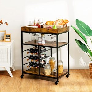 Carrito de Bar Móvil Industrial con Ruedas, Carrito Utilitario de Madera para el Hogar, Carrito de Cocina con Soporte para Vasos 9 - Product Image 2