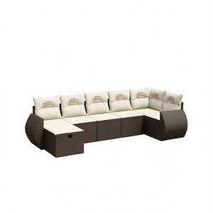 Ensemble de canapés de jardin modulaires en polyrotin marron et acier, mobilier d'extérieur moderne avec coussins en mousse haute densité - Product Image 1