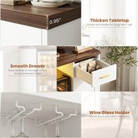 Meuble de bar à café design industriel en bois avec mini-réfrigérateur, prise électrique et porte-verres pour salon et cuisine