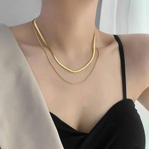 Double Layer Snake <b>Chain</b> Necklace | 18K PVD Gold Plated Stainless Steel Flat <b>Mirror</b> Choker Necklace | Fashion Jewelry for Women - Product Image 1