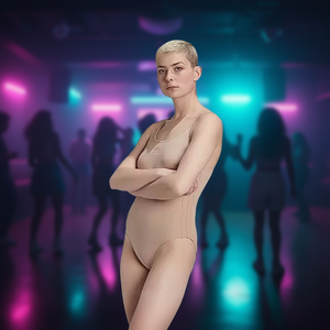 Body de Nylon Beige sin Mangas con Cuello Redondo Estilo Y2K para Mujer Adidas, Bodycon, Verano, Baile, Casual, Talla L - Product Image 3