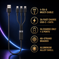 Kabel Multi 3 in 2 a ke 2C +L PD 60W 3A/20V Kompatibel untuk Laptop Monitor VR Apple Watch Nirkabel