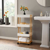 Chariot de rangement en bambou à 4 étagères avec roulettes et plateaux, organisateur de meubles pour salon, cuisine, salle de bain