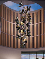 Lustre sur mesure de style nordique à LED dimmable, long, doré, en forme de branches d'arbre, luminaire suspendu, fleurs en verre
