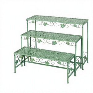 Support pour plantes d'extérieur en métal naturel, résistant à la rouille, avec revêtement en poudre, support à fleurs moderne avec trous de drainage - Product Image 2