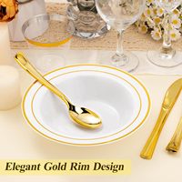 50 bols en plastique jetables de 12 oz, qualité supérieure, résistants, sans BPA, blancs avec bord doré, bols à dîner modernes, parfaits pour les fêtes ou les mariages