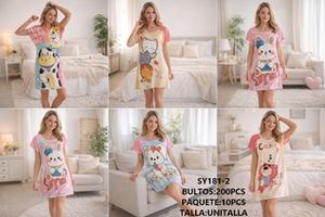 Uthaco Camicia da Notte da Donna in Cotone e Bambù, Manica Corta, Girocollo, Stampa con Personaggi, Lunghezza al Ginocchio, Estiva Casual - Product Image 3