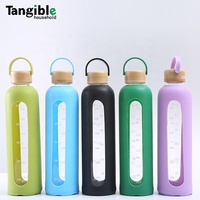 Tumbler en verre minimaliste écologique de 1000 ml, best-seller 2026, avec marqueur de temps, couvercle en bambou et silicone, unisexe