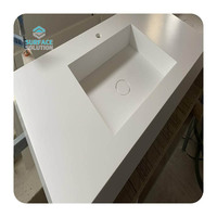 Meuble-lavabo mural moderne blanc sur mesure en Corian, double vasque en acrylique composite écologique pour salle de bain