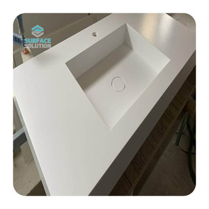 Lavabo Moderno Bianco Personalizzato Cinese Sospeso a Parete con Doppio Lavabo in Composito Acrilico Puro, Superficie Solida Ecologica per <span class=keywords><strong>Bagno</strong></span> (<span class=keywords><strong>Corian</strong></span>) - Product Image 2