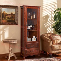 Buffet de bar rustique en verre avec tiroirs, meuble de rangement étroit et haut, armoire à vin en bois massif à 1 porte pour salon
