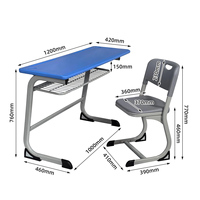 Tables et chaises d'école modernes à 2 places, bureau et chaise scolaires à double assise pour collège, utilisation en classe ou à domicile