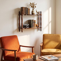 Étagère murale flottante en bois à double niveau, design détachable, marron vintage, pour rangement décoratif mural, cuisines, salles de bain