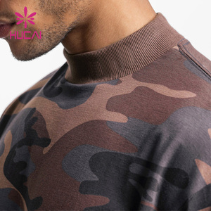 Nouveaux vêtements de sport personnalisés pour hommes col montant à manches longues imprimé <span class=keywords><strong>camouflage</strong></span> lâche hommes Fitness <span class=keywords><strong>t</strong></span>-shirts chemise de gymnastique - Product Image 4