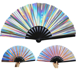 Abanico de Mano Plegable de Bambú y PVC Holográfico de Alta Calidad de 33 cm para Fiestas - Product Image 1