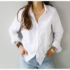 Base Long Sleeve Turn-Down Kragen Revers Shirt Simple Loose war dünn einfarbig weiße Blusen Shirts Frauen - Product Image 4