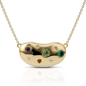Collana con Pendente Raffinato a Forma di Fagiolo con Zircone Bianco, Ametista, Topazio Giallo e Peridoto Incastonati in Vari Colori - Product Image 6