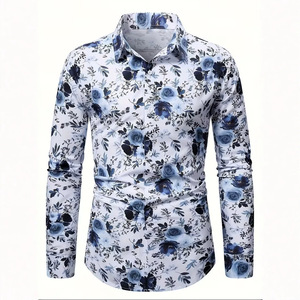 เสื้อเชิ้ตแขนยาวลายดอกไม้สำหรับผู้ชาย ปกคอปก ติดกระดุม ผ้าทอ สไตล์ลำลองสำหรับธุรกิจและสำนักงาน - Product Image 3