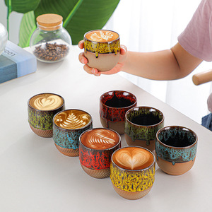 Tasse à café en céramique rétro faite à la main sans poignée, petite tasse à café expresso italienne - Product Image 3