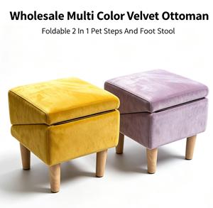 Wholesale Multi-Color 2-in-1 Pet Steps Ottoman Foldable Wooden Dog Stairs for High Couc Convertible Pet Ramp Furniture - Product Image 1