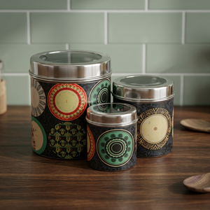 Bohemian Style Round Food <b>Containers</b> with Airtight <b>Lids</b> Capacity <b>Plastic</b> Storage Jars for Kitchen Use - Product Image 6