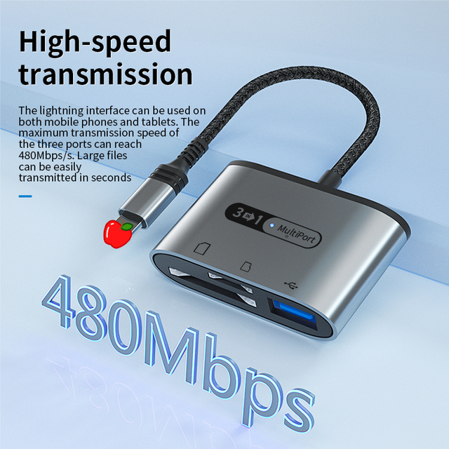 SD card reader for iphone 3 in 1 otg USB3.0 with USB Port SD TF Card Reader Camera Connection Kit