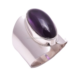 Wholesale Unisex Natural Purple <b>Amethyst</b> <b>Rings</b> Indian Fine 925 Sterling Silver Jewelry 18K <b>Gold</b> Plated Manufacturer Direct - Product Image 1