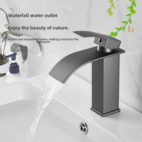 Nouveau style Robinet cascade en acier inoxydable 304, contrôle eau chaude/froide, monotrou, gris anthracite, mitigeur de lavabo de salle de bain à poignée unique